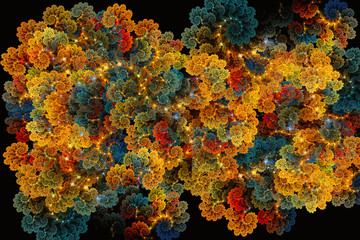 Poster - Artistic abstract multicolored 3d computer generated illustration of fractal patterns as a unique background