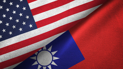 Wall Mural - United States and Taiwan two flags textile cloth, fabric texture