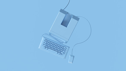 Wall Mural - Blue Vintage Computer Keyboard and Mouse 3d illustration 3d render