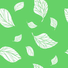 Seamless Floral Pattern With Leaves Green Background Vector Illustration