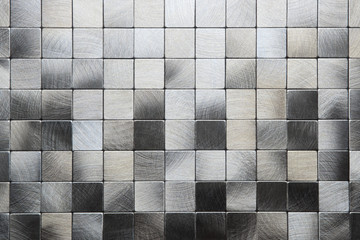 Silver, gray square mosaic tiles, metal texture background