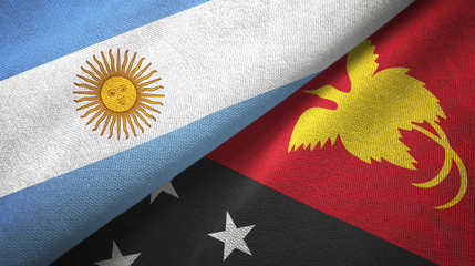 Argentina and Papua New Guinea two flags textile cloth, fabric texture