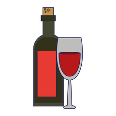 Poster - Wine drink bottle and cup blue lines