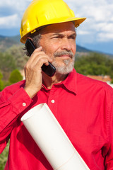 Architect, Contractor with Yellow Hardhat outdoor portrait