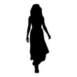 © michalsanca - Woman in long evening dress walking forward, isolated vector silhouette, front view