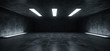Sci Fi Futuristic Studio Stage Underground White Lights Glowing In Dark Grunge Reflective Concrete Empty Garage Room Corridor Tunnel 3D Rendering