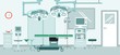 © eve - Medicine surgery concept with empty operating room. Modern hospital interior with furniture and equipment for operation. Vector illustration in flat style.
