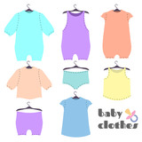 Fototapeta Dinusie - Set children's clothing for newborns. Vector illustration