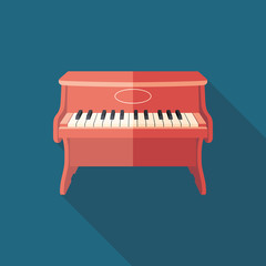 Red piano flat square icon with long shadows.