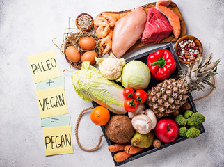 Wall Mural - Pegan diet. Paleo and vegan products