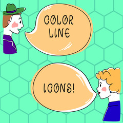 Fototapete - Handwriting text writing Color Line Icons. Concept meaning colored figures help us to go faster in way or open app Hand Drawn Man and Wo analysis Talking photo with Blank Color Speech Bubble