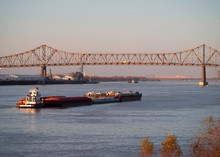 A Bridge Joining Baton Rouge And Port Allen Across The Mississippi River In Louisiana, USA