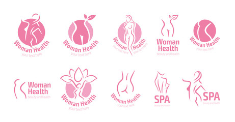 Wall Mural - Women fitness logo icon. Sports, health, spa, yoga, beauty vector logo. Woman silhouette logo. Diet logo. Spa salon logo