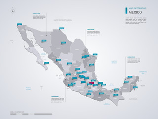 Wall Mural - mexico vector map with infographic elements, pointer marks.