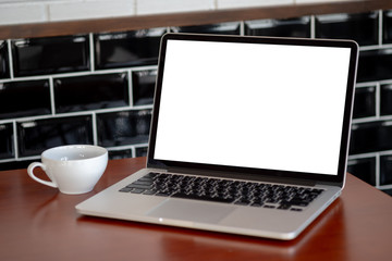 Poster - mock up Using laptop with blank screen computer modern