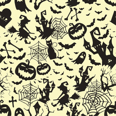 Happy Halloween witch Pumpkin Background Vector pattern and texture. Halloween Flat Design.