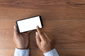 Poster - Man hand holding the black smartphone screen mockup
