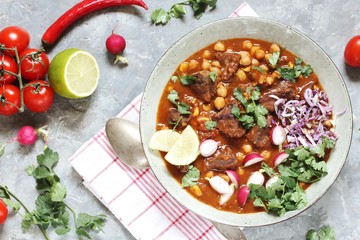 Sticker - Beef Pozole. with beef and chickpeas. festive Mexican rich soup.