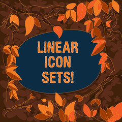 Fototapete - Conceptual hand writing showing Linear Icon Sets. Business photo showcasing figures help us to go faster in way or open phone app Tree Branches Scattered with Leaves Blank Color Text Space