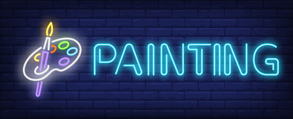 Aufkleber - Painting neon text with brush and palette