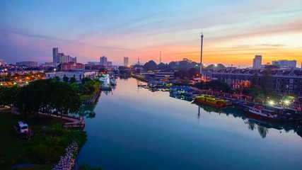 Wall Mural - 4K Timelapse of Malacca Riverside scenery during sunrise