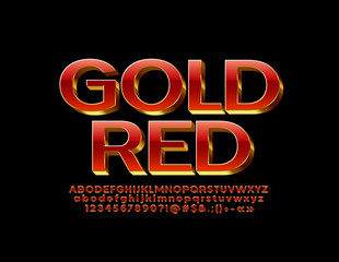Aufkleber - Vector chic Gold and Red Alphabet Letters, NUmners and Symbols. 3D luxury Font 