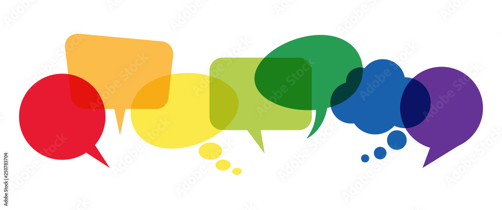 colored speech bubbles in a row - obrazy, fototapety, plakaty 
