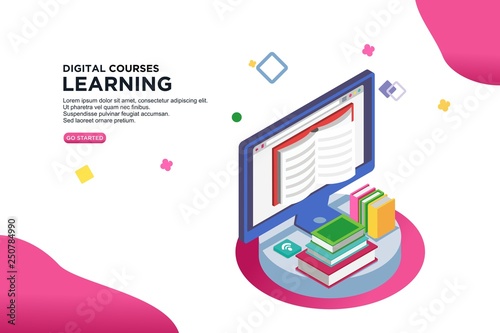Digital Courses Learning Isometric Vector Illustration Concept