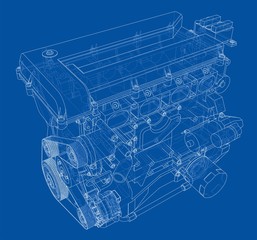 Poster - engine sketch. vector rendering of 3d