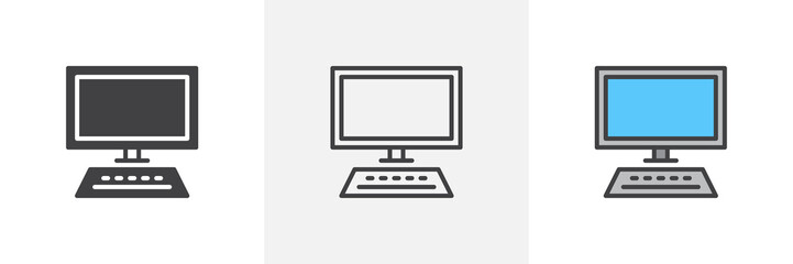 Poster - Desktop computer icon. Line, glyph and filled outline colorful version, PC Computer monitor and keyboard outline and filled vector sign. Symbol, logo illustration. Different style icons set. 