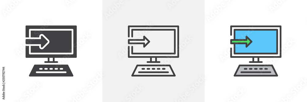 Software install icon. Line, glyph and filled outline colorful version ...