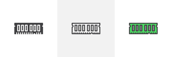 ram, random access memory icon. line, glyph and filled outline colorful version, ram memory outline 