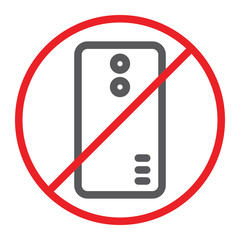 No phone line icon, prohibited and ban, no call sign, vector graphics, a linear pattern on a white background.