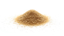 Brown Cane Sugar Pile Isolated On White Background And Texture
