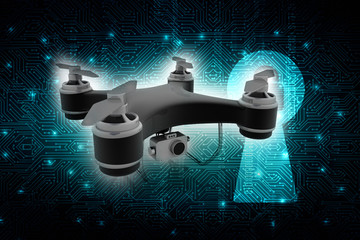 Poster - 3d rendering Drone or helicam with camera