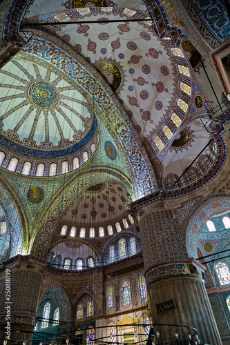 Hand Painted Blue Tiles Adorn The Mosque Interior Walls