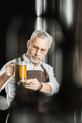 Wall Mural - professional brewer examining beer in glass in brewery