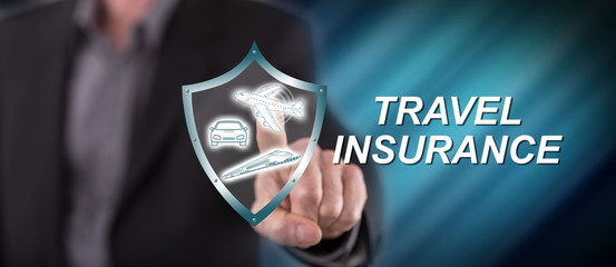 Man touching a travel insurance concept