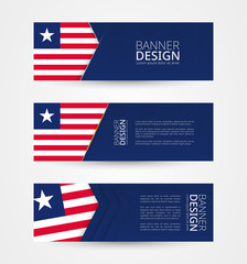 Wall Mural - Set of three horizontal banners with flag of Liberia. Web banner design template in color of Liberia flag.