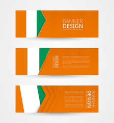 Wall Mural - Set of three horizontal banners with flag of Ivory Coast. Web banner design template in color of Ivory Coast flag.