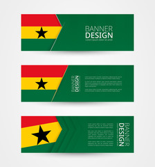 Wall Mural - Set of three horizontal banners with flag of Ghana. Web banner design template in color of Ghana flag.