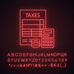 Sticker - Tax accounting neon light icon