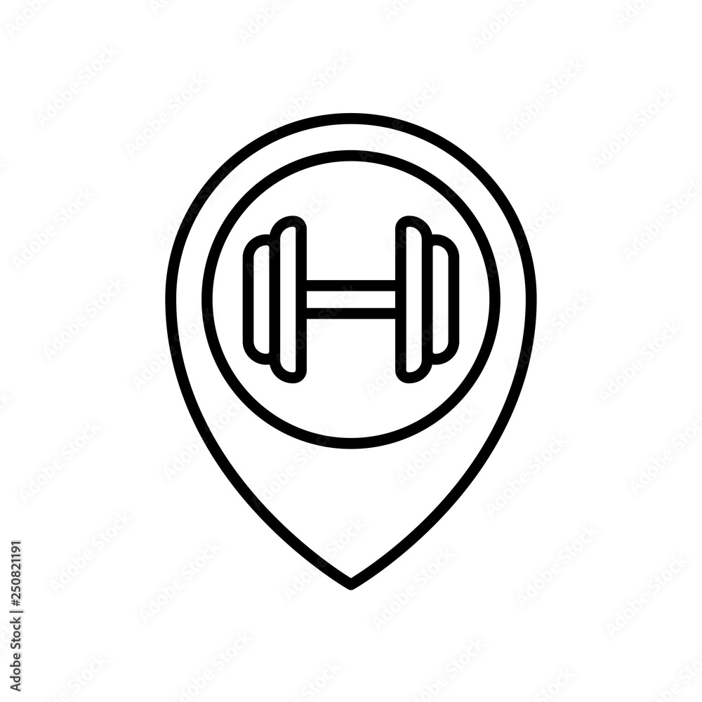 gym fitness center location icon. dumbbell inside map pin symbol for  bodybuilder place illustration. simple monoline vector graphic. . Stock  Vector | Adobe Stock, image size:1000x1000