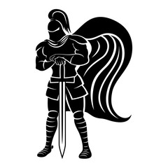 Canvas Print - Knight with sword sign on a white background.