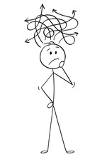 Cartoon Stick Figure Drawing Conceptual Illustration Of Confused Man Or Businessman Thinking About Problem.