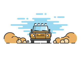 Wall Mural - Thin line flat design of car. Crossover in motion on a safari trip. Modern flat design thin line banner. Vector EPS 10