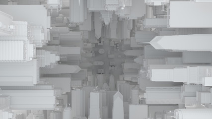 Poster - 3d abstract bright background. Skyscrapers perspective. Abstract architecture with details. Concept structure with symmetry of buildings...