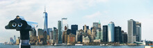 Aussicht Auf Skyline Manhattan New York. Touristisches Fernrohr, Fernglas