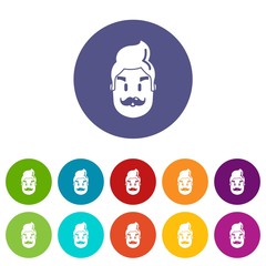 Sticker - Hipster man face icons color set vector for any web design on white background