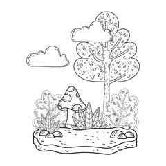 Sticker - beautiful forest and fungus landscape scene